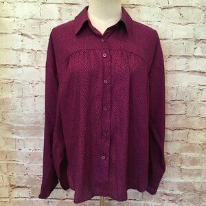 BCBGeneration Purple Mini Dot Button Front Blouse Top Shirt Peplum Womens Size S